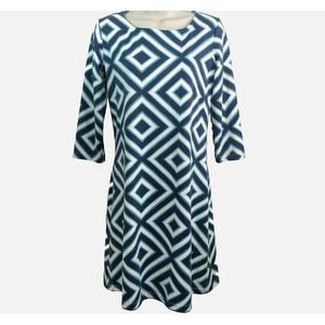 Mahi Gold‎ Bimini Dress Geometric Print Dress Aqua Navy SMALL Coastal Resort EUC